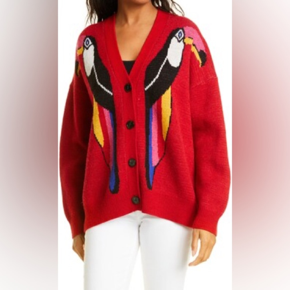 FARM Rio Red and Black Cardigan with Tucan Design